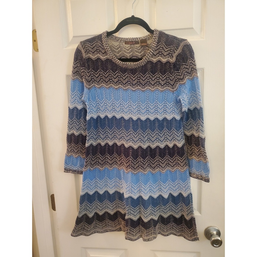 Heather B Sweater Dress Y2K 90's Long Slv Chevron Print M 100 Cotton hippie boho